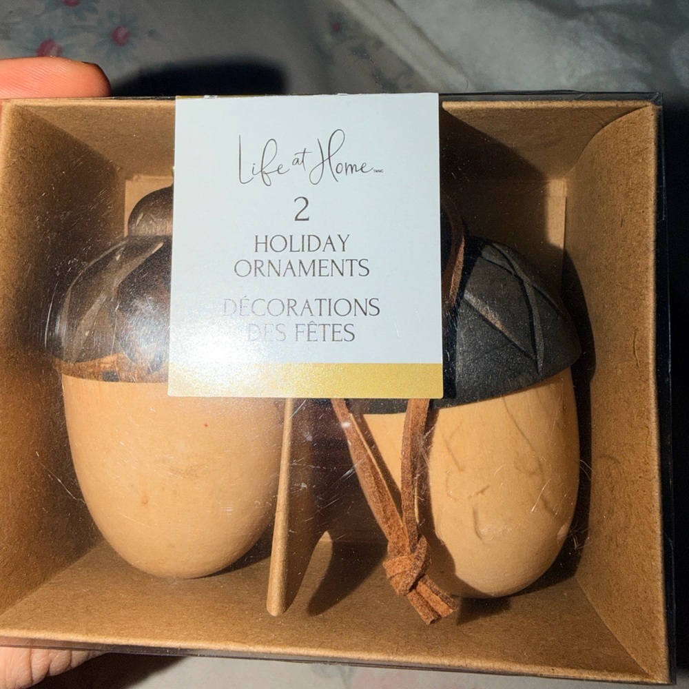LIFE AT HOME Wooden Acorn Christmas Ornaments BRAND NEW In Box